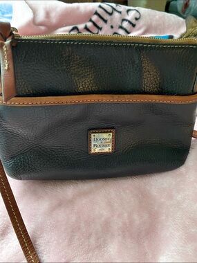 Dooney & Bourke Black Leather Crossbody with Brown Trim